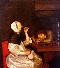 Gerard Ter Borch Wall Art - Woman Drinking with a Sleeping Soldier